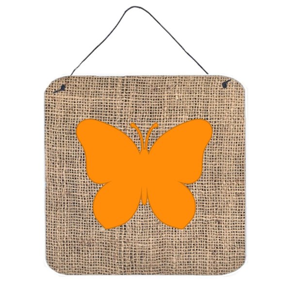 Micasa Butterfly Burlap And Orange Aluminium Metal Wall Or Door Hanging Prints 6 x 6 In. MI241991